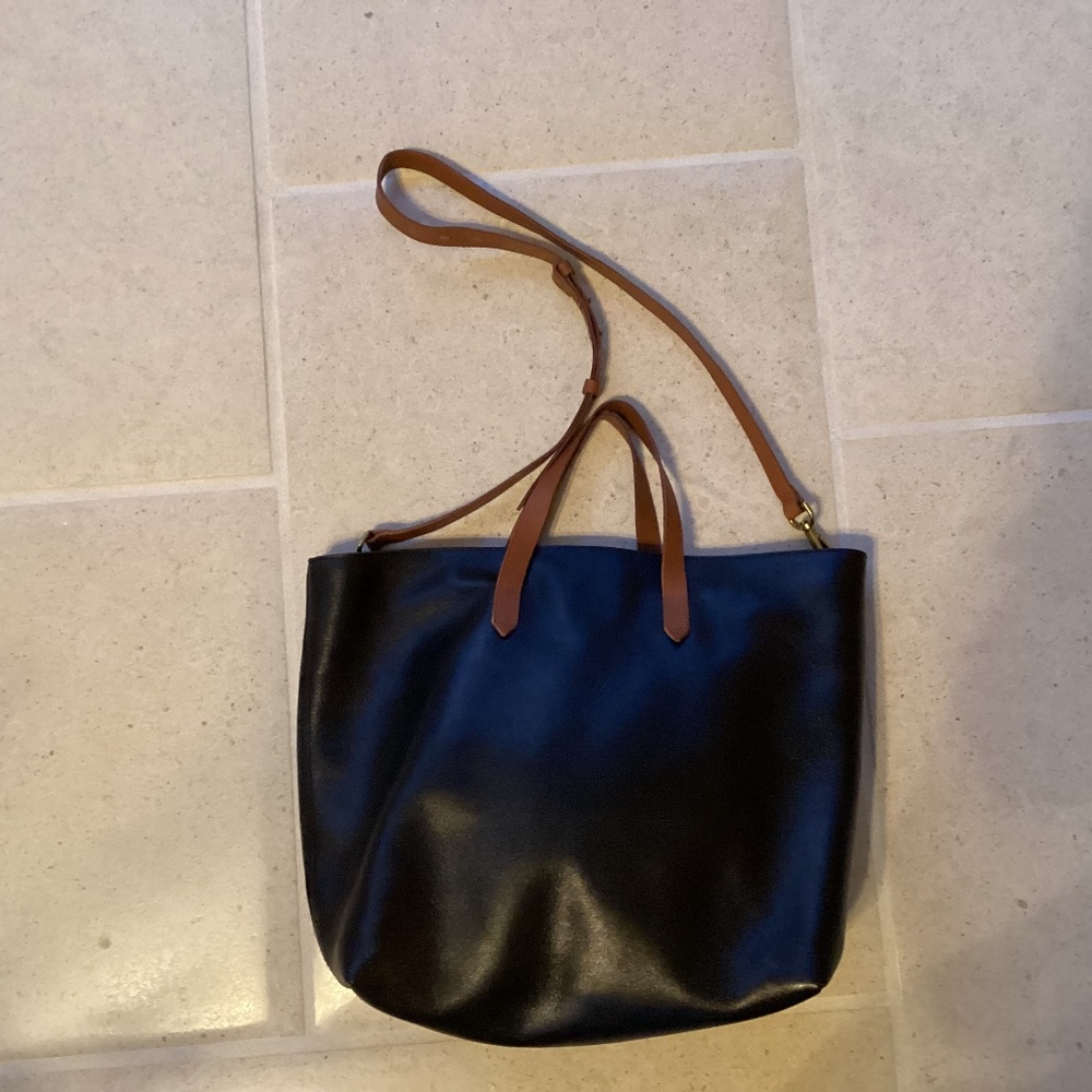 Black leather Madewell transport satchel like new
